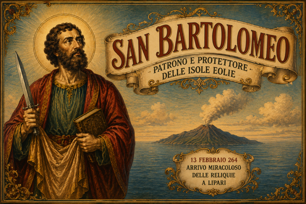 San Bartolomeo patrono delle Isole Eolie con Lipari e il vulcano