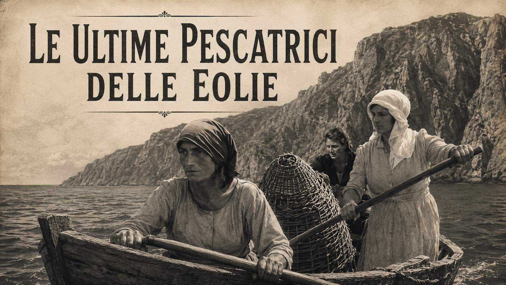Pescatrici delle Isole Eolie su una barca al largo di Panarea con una nassa